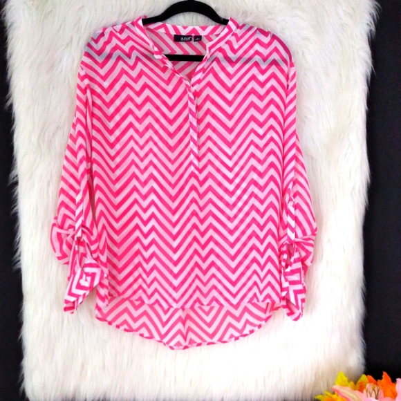 A.N.A . Pink and White Chevron Long Sleeve Top M - Picture 2 of 8